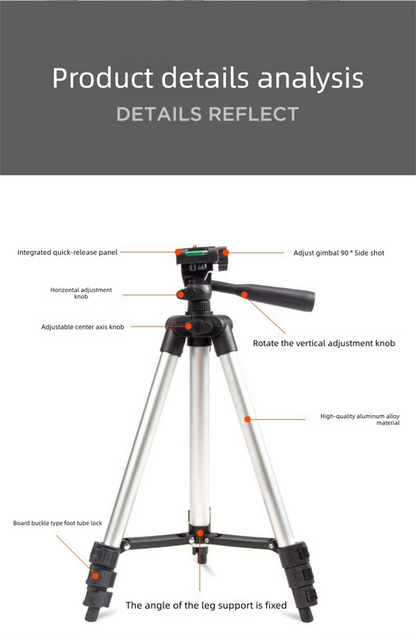 110cm Lightweight Camera & Phone Tripod Stand - Portable Aluminium Travel Tripod with 3-Way Head, Bubble Level & Universal Smartphone Holder - 3110 Adjustable Mount for Live Stream & Vlogging - Black and Silver